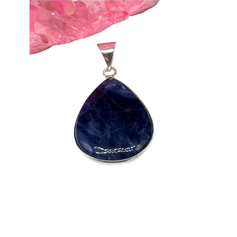 Sodalite Necklace Pendant 925 Sterling Silver Overlay Blue Stone Teardrop